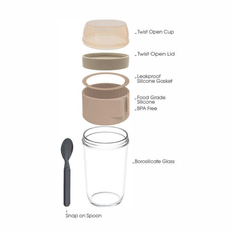 CONSOL LUGO LAYER LUX CUP WITH BEIGE PLASTIC LID AND GREY SPOON, 480ML