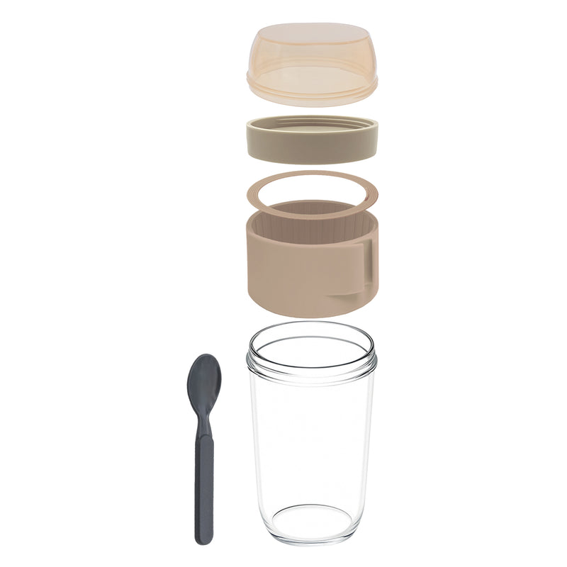 CONSOL LUGO LAYER LUX CUP WITH BEIGE PLASTIC LID AND GREY SPOON, 480ML