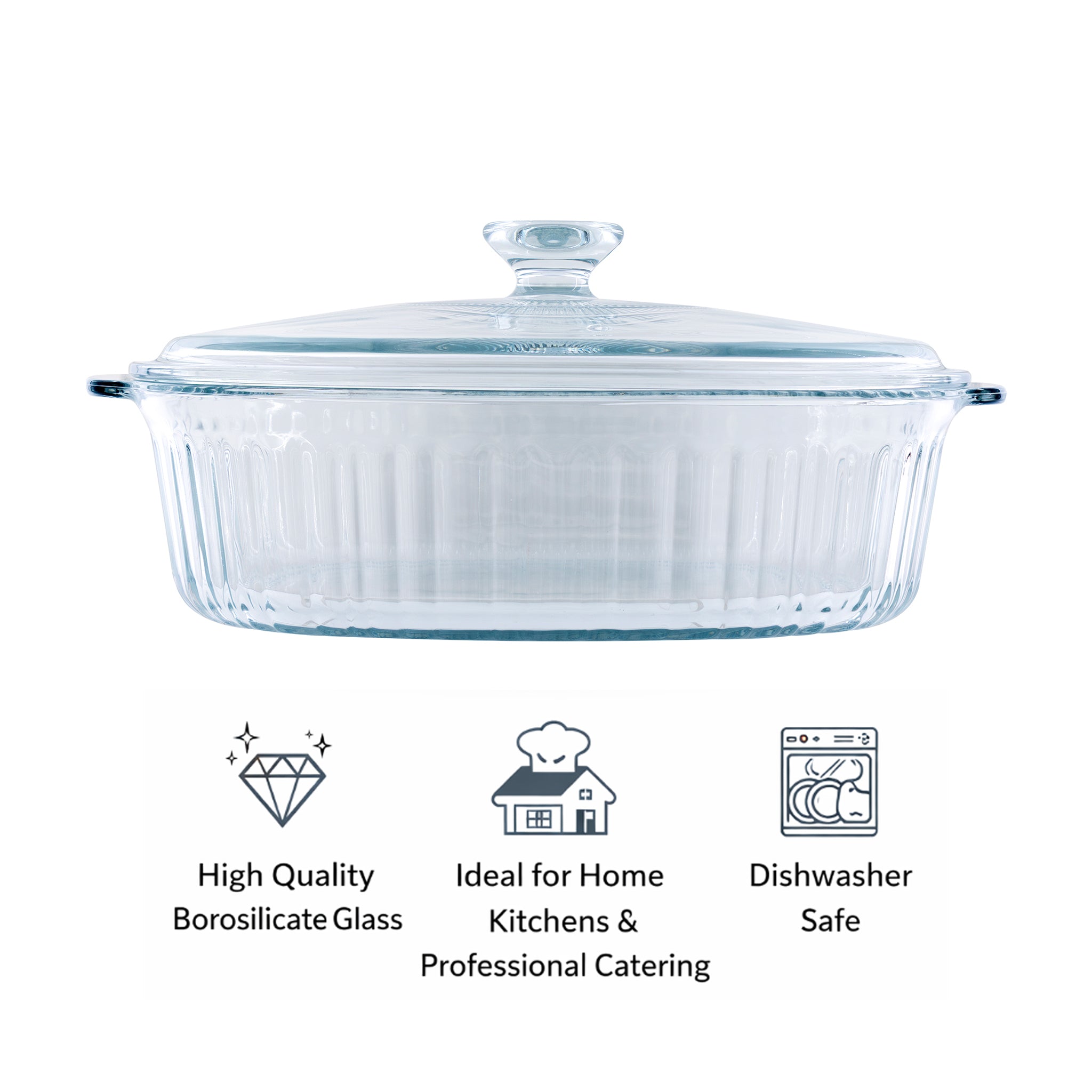 CONSOL TOLEDO OVAL RIBBED GLASS CASSEROLE WITH LID, 2.8L