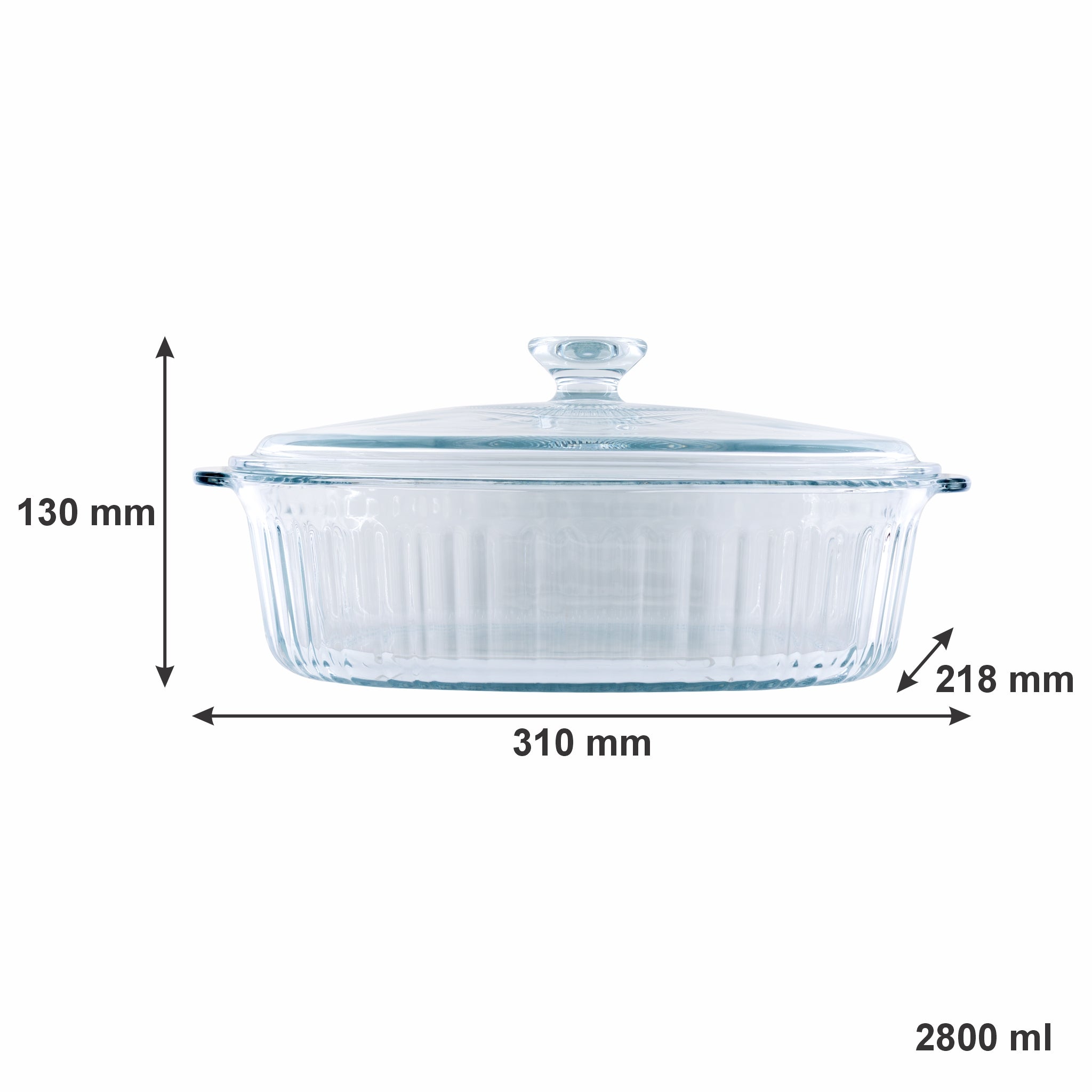 CONSOL TOLEDO OVAL RIBBED GLASS CASSEROLE WITH LID, 2.8L
