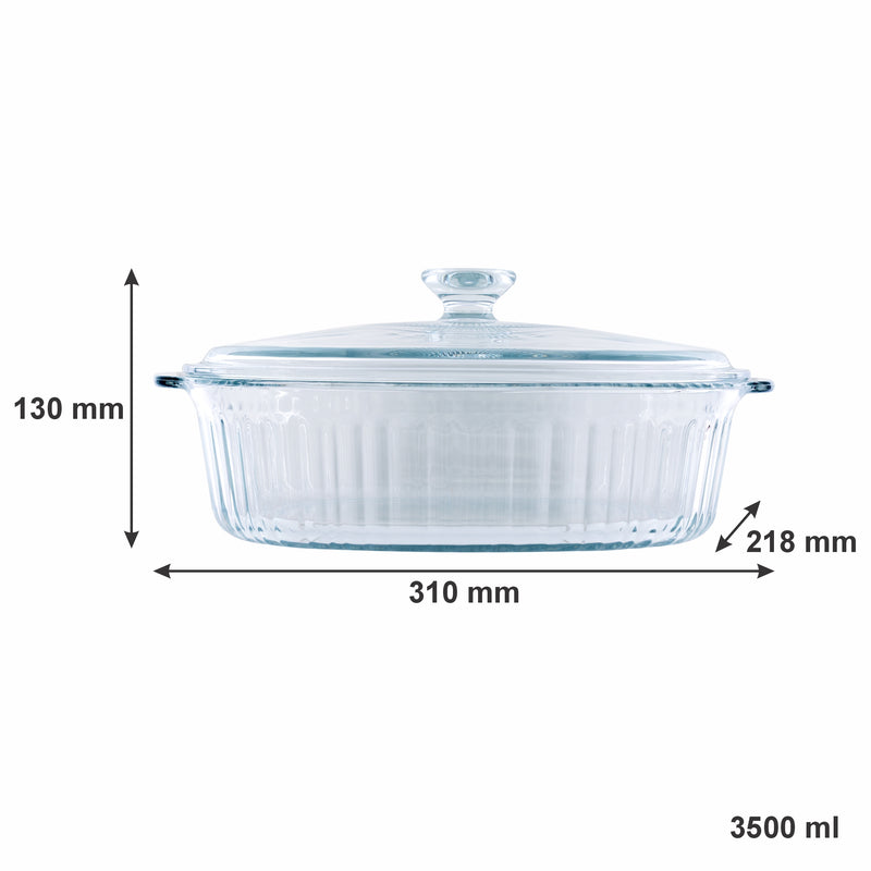 CONSOL TOLEDO OVAL RIBBED GLASS CASSEROLE WITH LID, 3.5 L