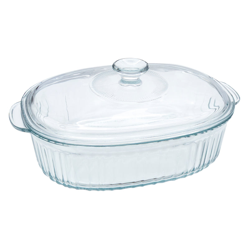 CONSOL TOLEDO OVAL RIBBED GLASS CASSEROLE WITH LID, 3.5 L