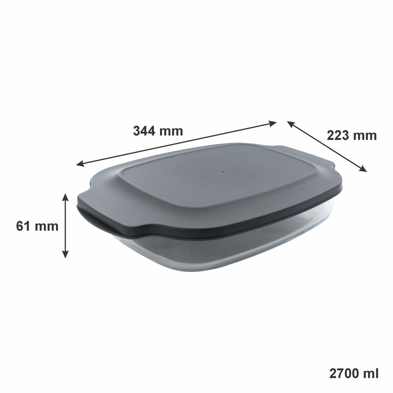 CONSOL VIGO RECTANGULAR GLASS BAKING DISH WITH GREY PLASTIC LID, 2.7L