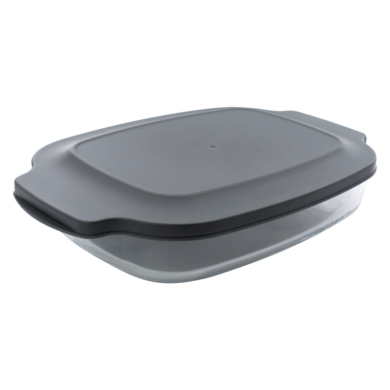 CONSOL VIGO RECTANGULAR GLASS BAKING DISH WITH GREY PLASTIC LID, 2.7L