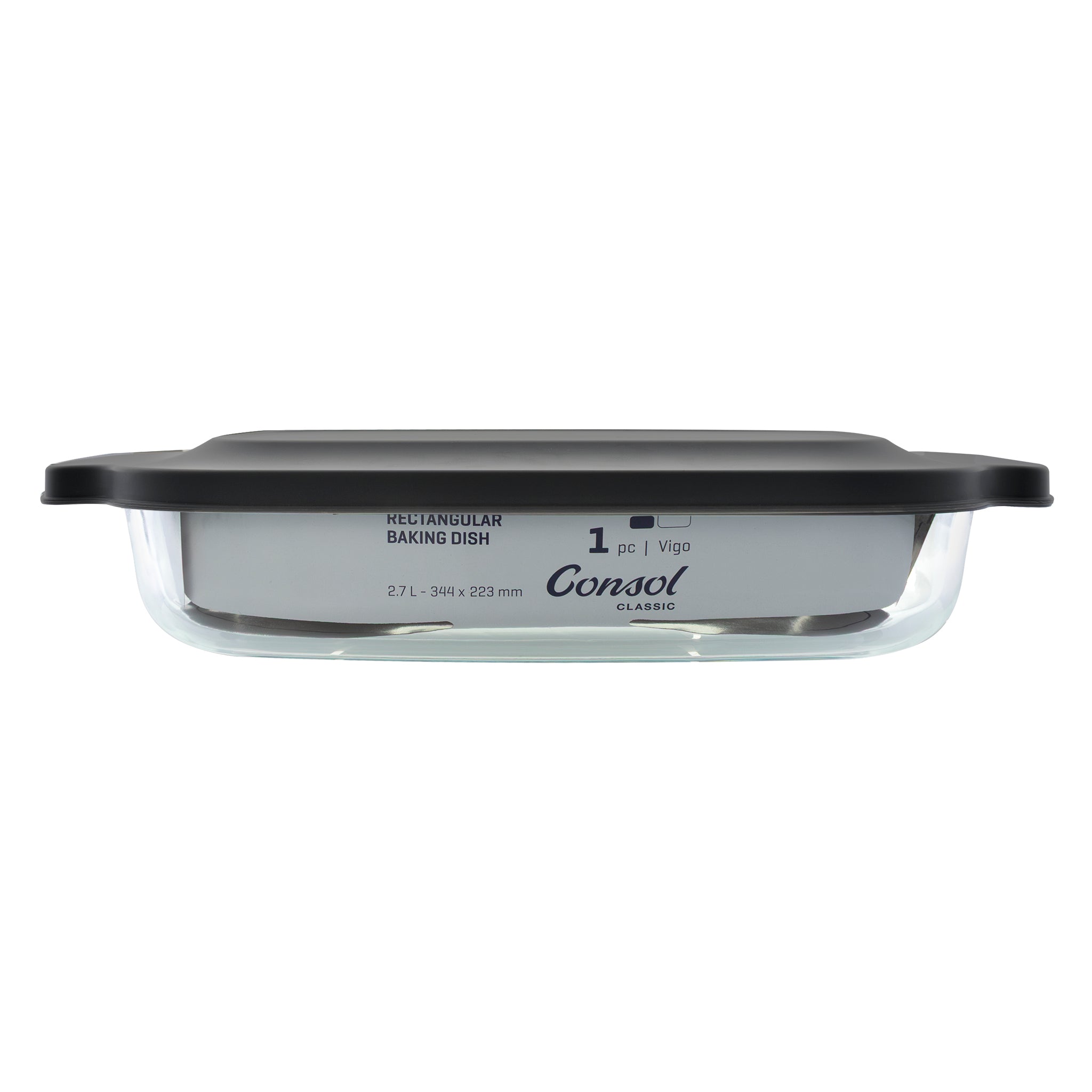 CONSOL VIGO RECTANGULAR GLASS BAKING DISH WITH GREY PLASTIC LID, 2.7L