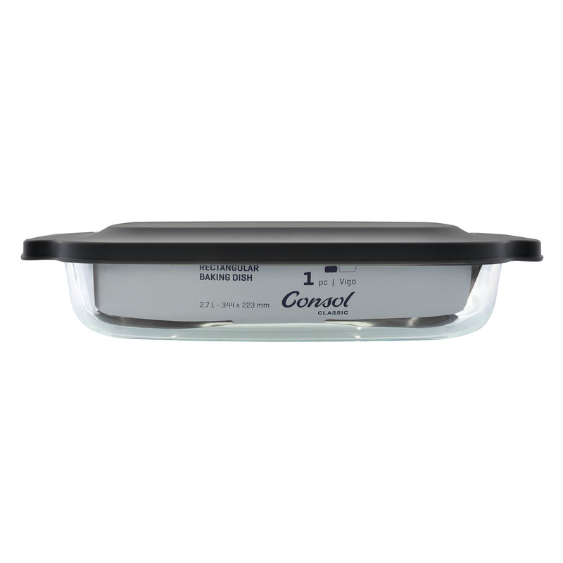 CONSOL VIGO RECTANGULAR GLASS BAKING DISH WITH GREY PLASTIC LID, 2.7L