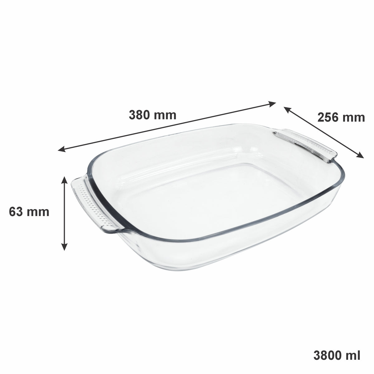 CONSOL VIGO RECTANGULAR GLASS BAKING DISH WITH GREY PLASTIC LID, 3.8L