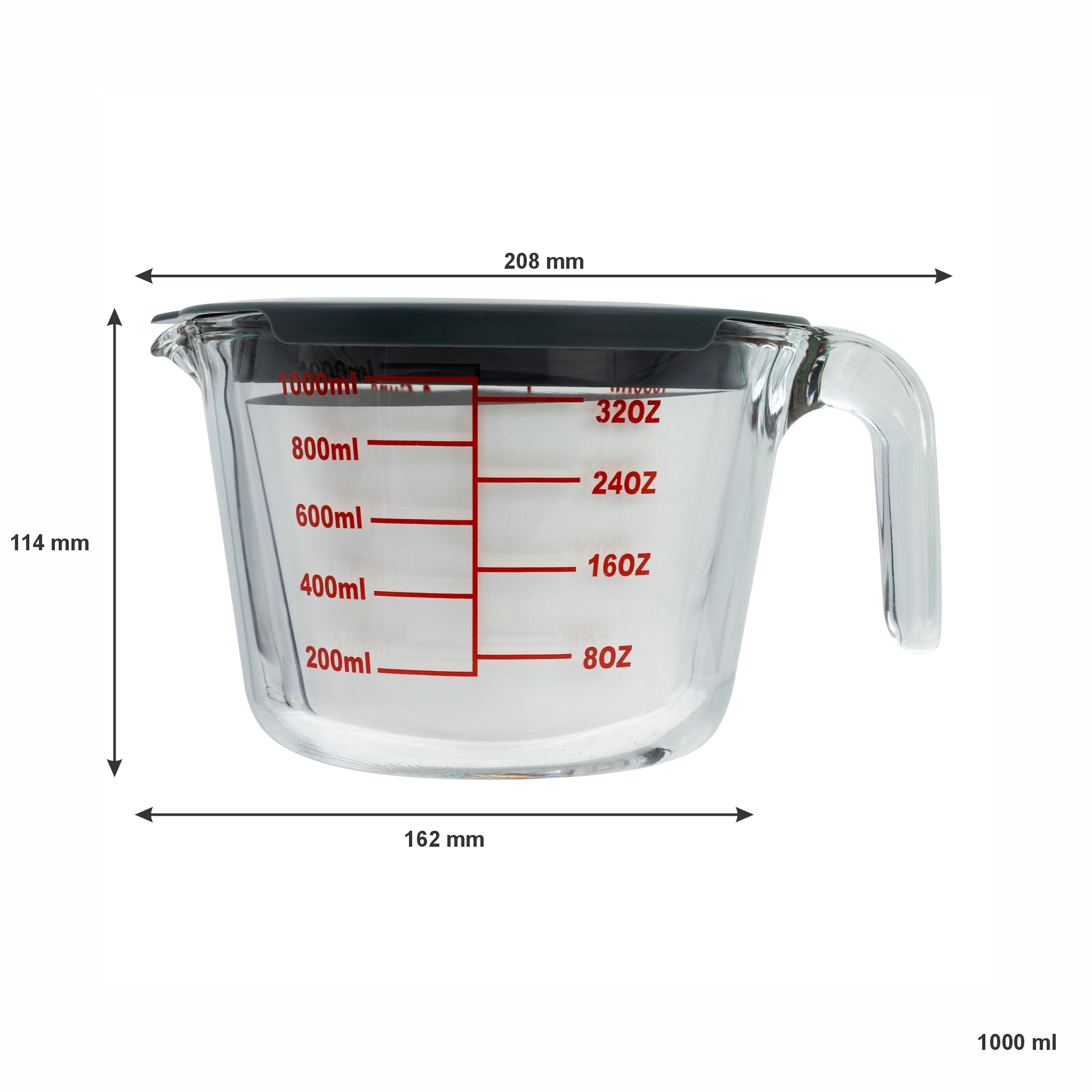 CONSOL PALMA MEASURING JUG BOROSILICATE WITH GREY COVER, 1L