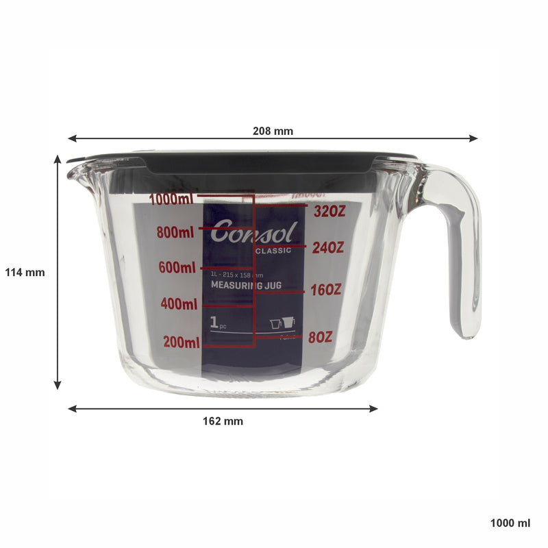 CONSOL PALMA MEASURING JUG BOROSILICATE WITH GREY COVER, 1L