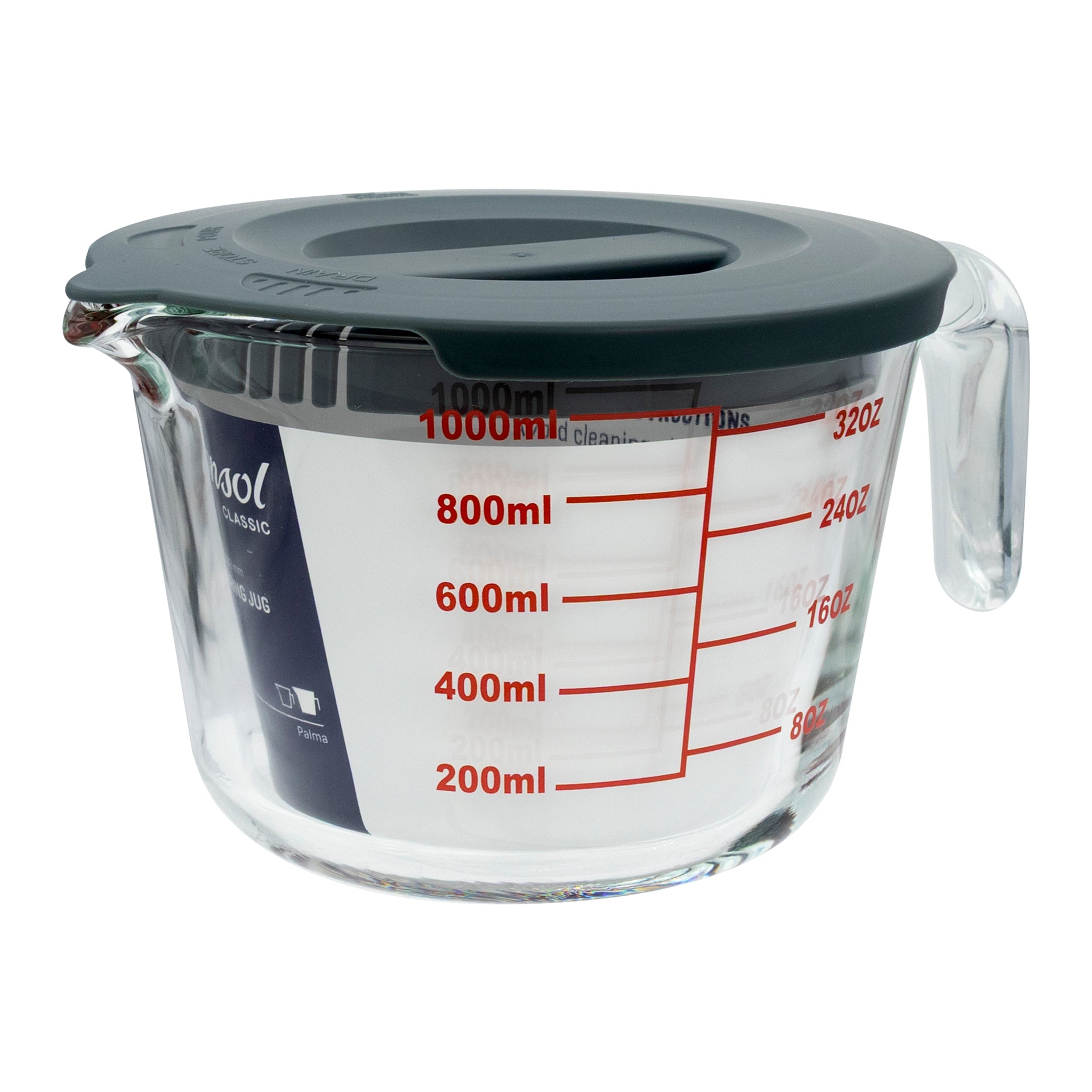 CONSOL PALMA MEASURING JUG BOROSILICATE WITH GREY COVER, 1L