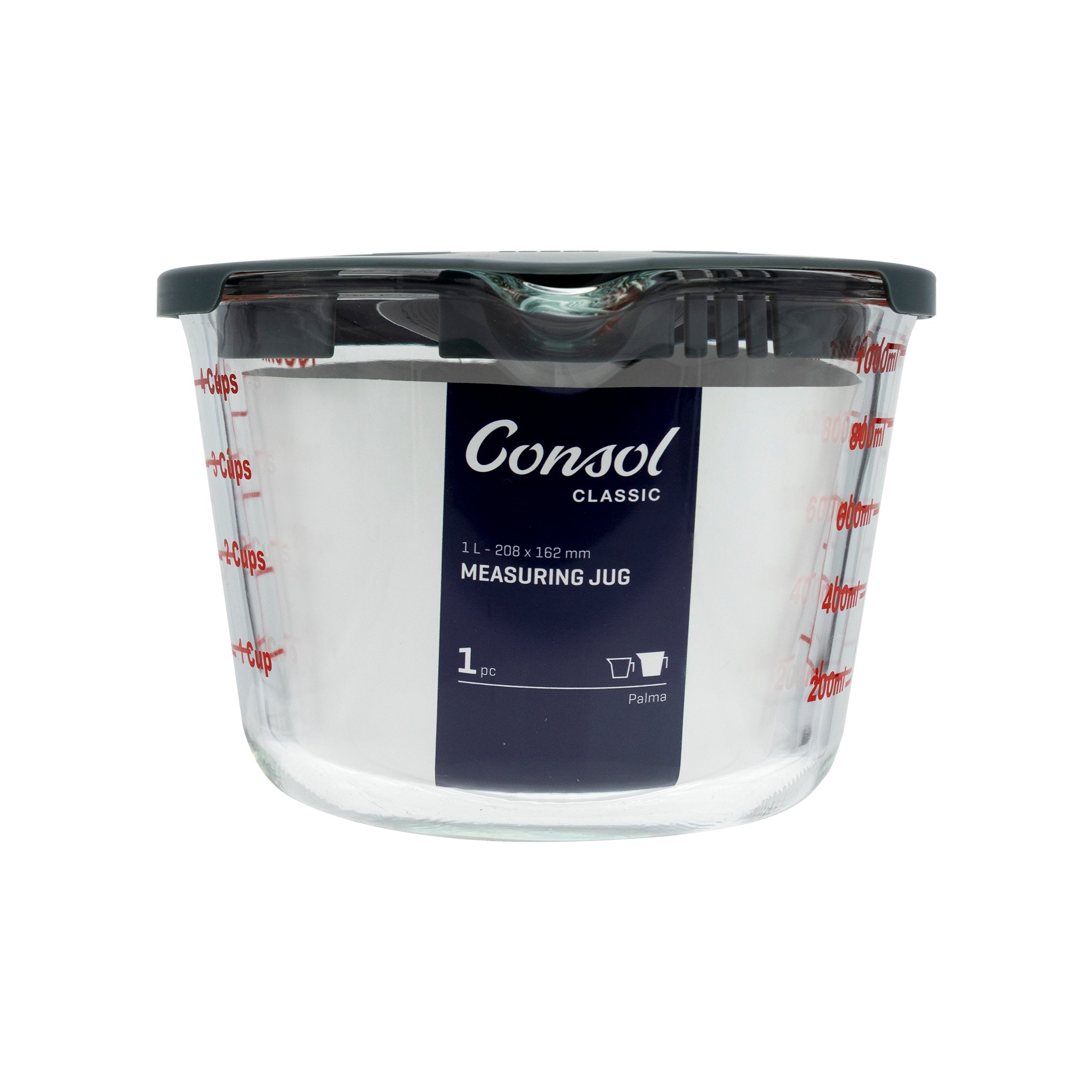 CONSOL PALMA MEASURING JUG BOROSILICATE WITH GREY COVER, 1L