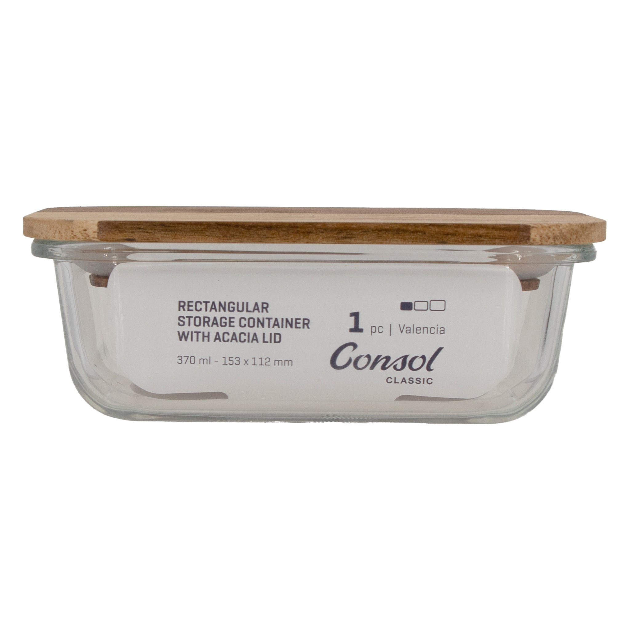 CONSOL VALENCIA RECT. FOOD STORAGE CONTAINER WITH ACACIA LIDS, 370ML