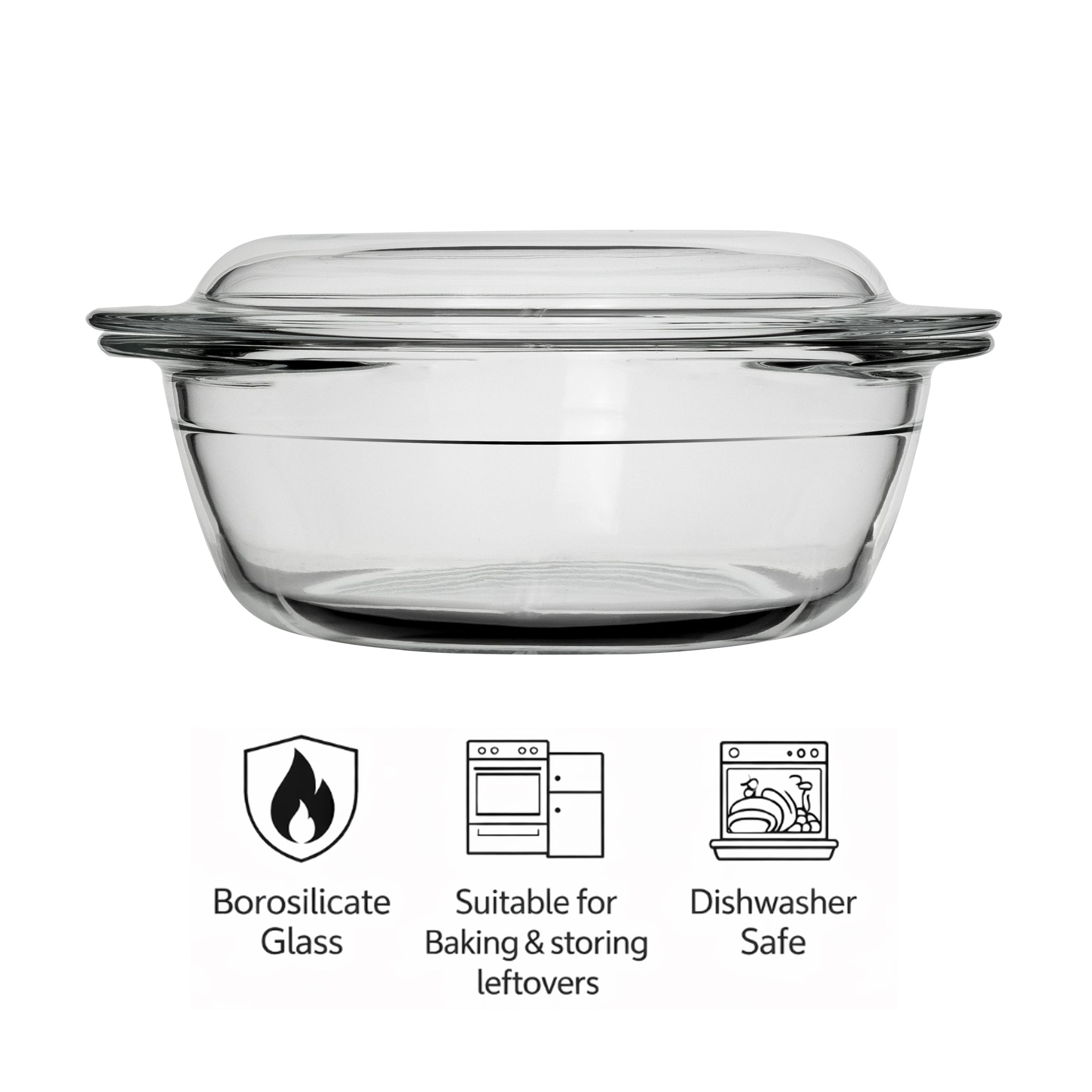 CONSOL CORDOBA ROUND GLASS CASSEROLE WITH LID, 2.1L