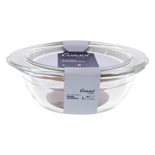 CONSOL CORDOBA ROUND GLASS CASSEROLE WITH LID, 2.1 L
