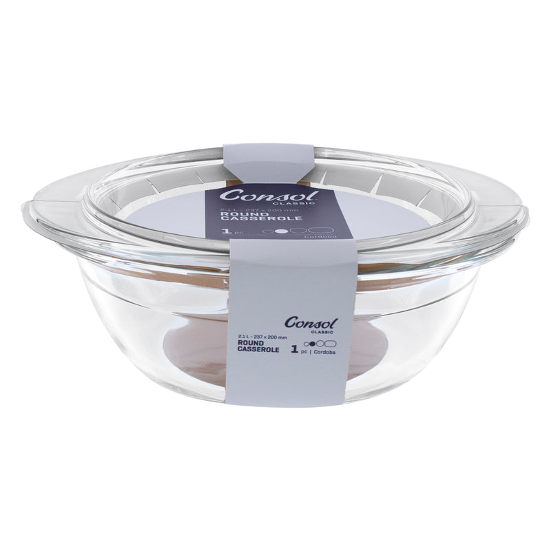 CONSOL CORDOBA ROUND GLASS CASSEROLE WITH LID, 2.1 L