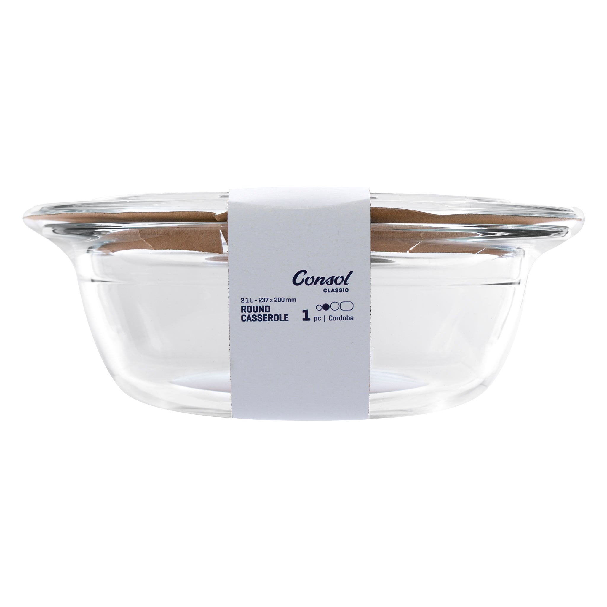 CONSOL CORDOBA ROUND GLASS CASSEROLE WITH LID, 2.1L
