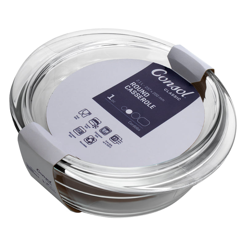 CONSOL CORDOBA ROUND GLASS CASSEROLE WITH LID, 2.1 L