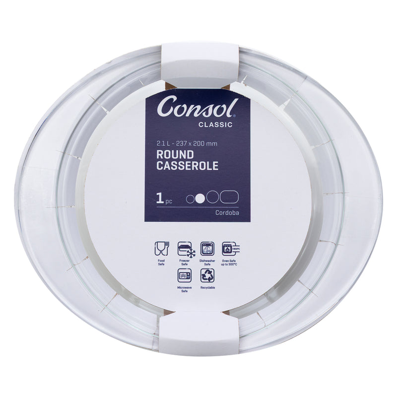 CONSOL CORDOBA ROUND GLASS CASSEROLE WITH LID, 2.1 L