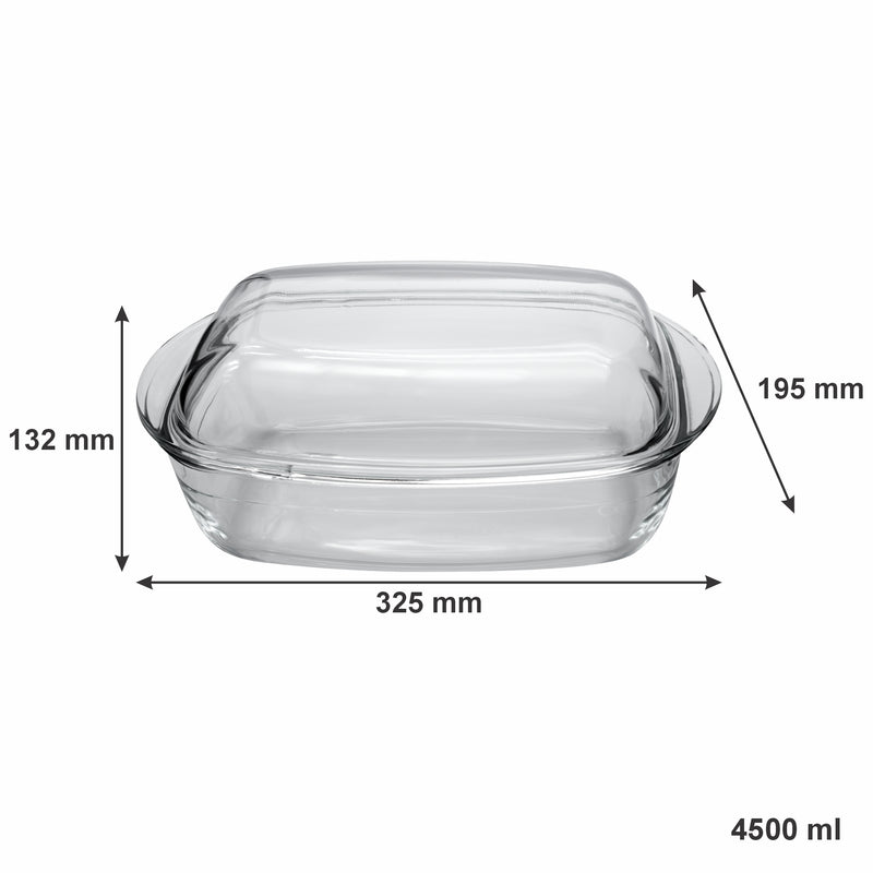 CONSOL CORDOBA RECTANGULAR GLASS CASSEROLE WITH LID, 4.5 L