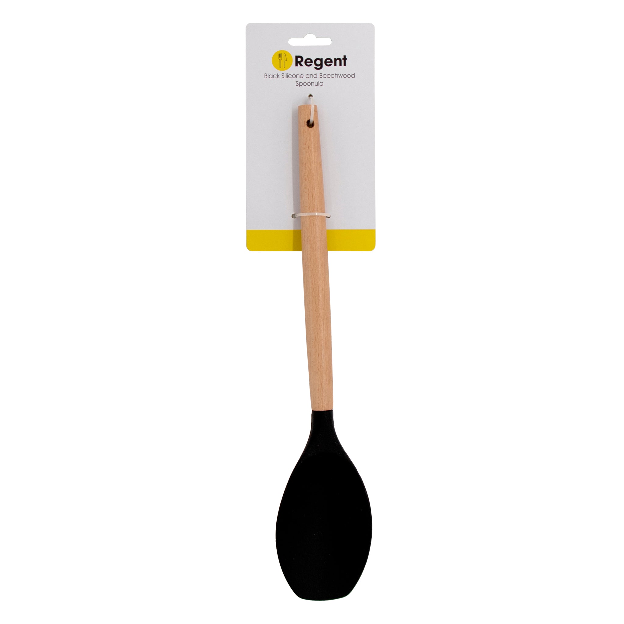 REGENT KITCHEN SPOONULA BLACK SILICONE WITH WOODEN HANDLE, 330MM