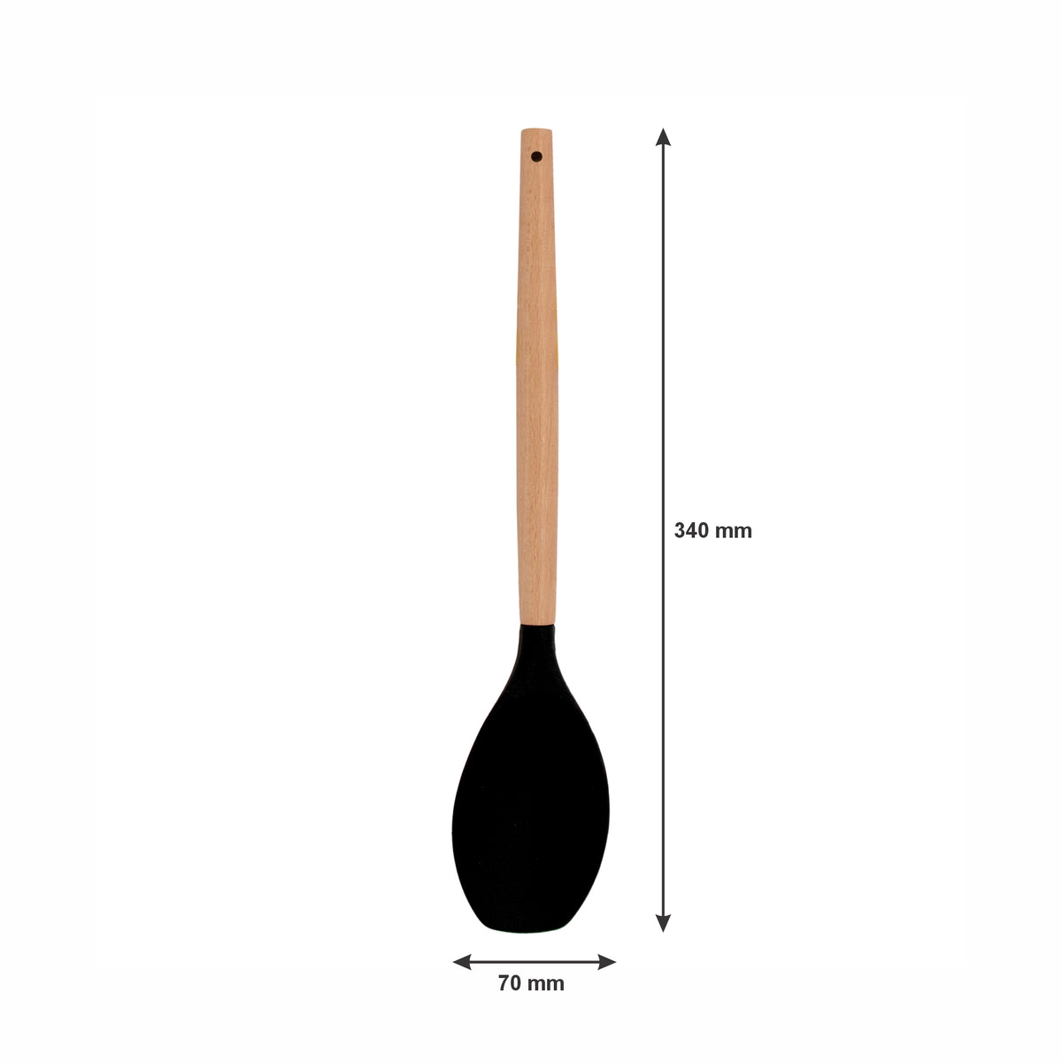 REGENT KITCHEN SPOONULA BLACK SILICONE WITH WOODEN HANDLE, 340MM