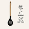 REGENT KITCHEN SLOTTED SPOON BLACK SILICONE AND WOODEN HANDLE, 340MM