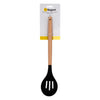 REGENT KITCHEN SLOTTED SPOON BLACK SILICONE WITH WOODEN HANDLE, 340MM