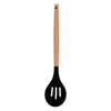REGENT KITCHEN SLOTTED SPOON BLACK SILICONE WITH WOODEN HANDLE, 340MM