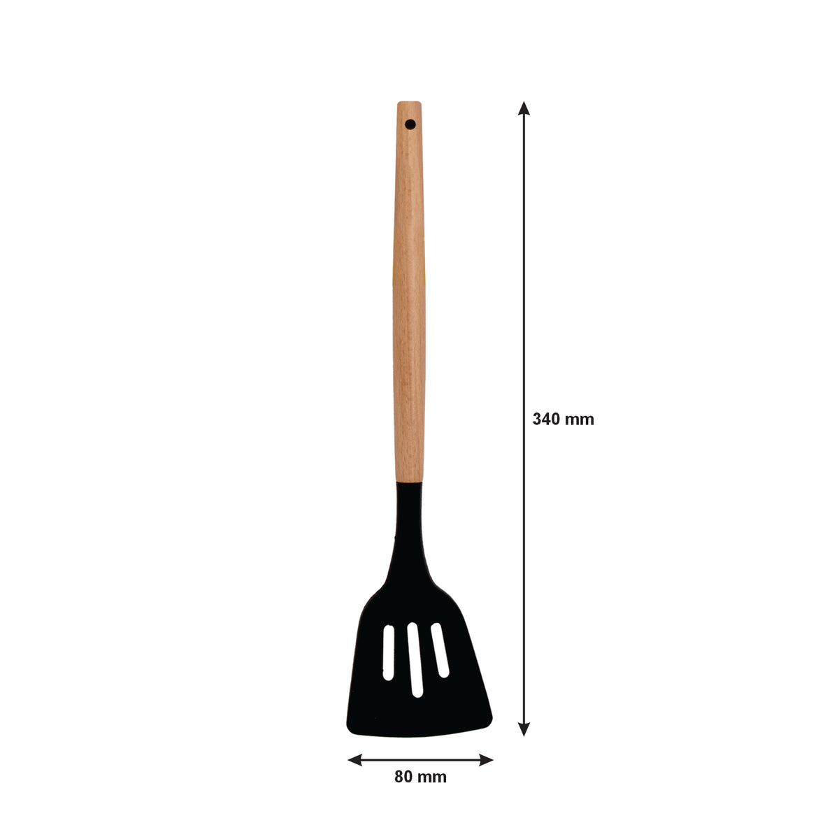 REGENT KITCHEN SLOTTED TURNER BLACK SILICONE WITH WOODEN HANDLE, 340MM