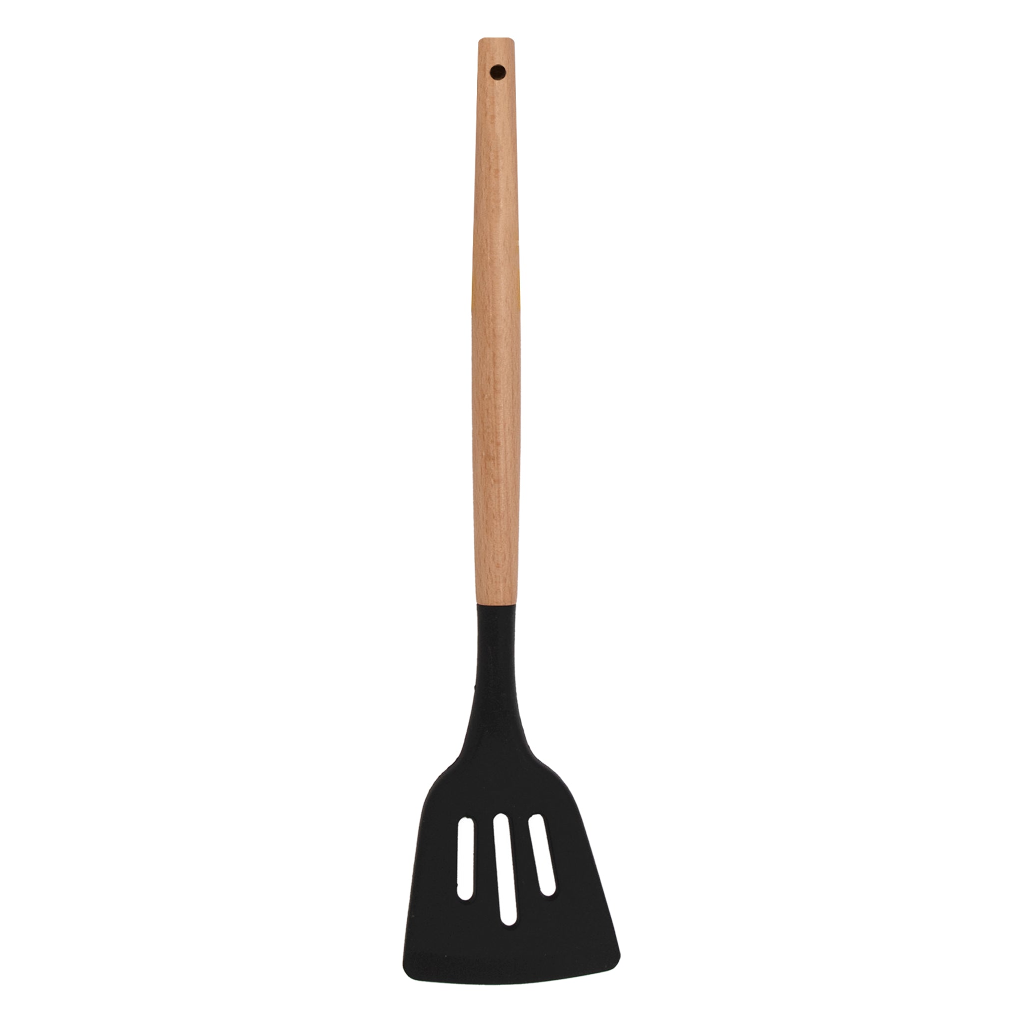 REGENT KITCHEN SLOTTED TURNER BLACK SILICONE WITH WOODEN HANDLE, 340MM