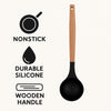 REGENT KITCHEN LADLE BLACK SILICONE WITH WOODEN HANDLE, 340MM