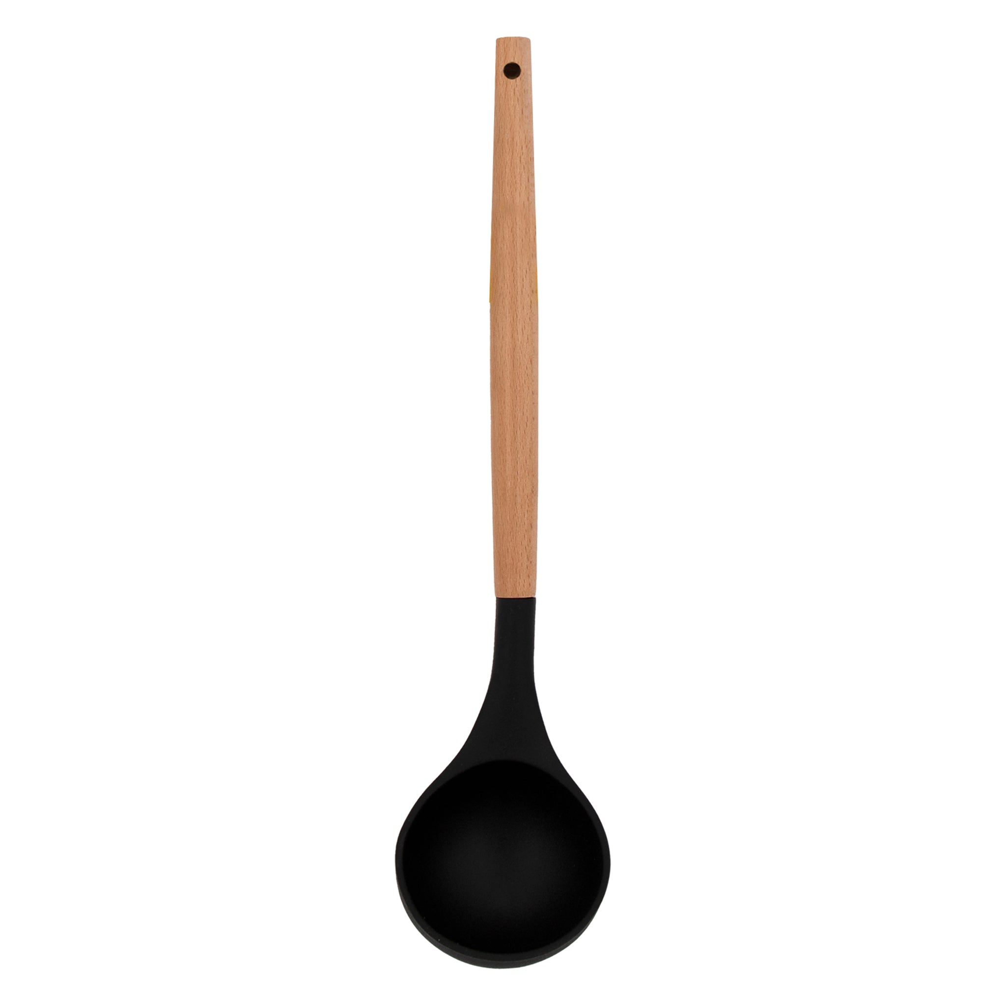 REGENT KITCHEN LADLE BLACK SILICONE WITH WOODEN HANDLE, 340MM