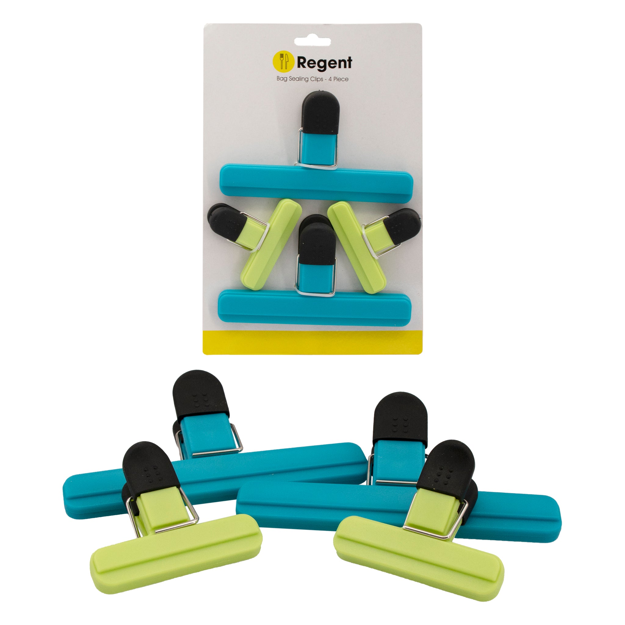 REGENT KITCHEN BAG SEALING CLIPS MIXED COLOURS, 2 LARGE & 2 SMALL, 4PK SET