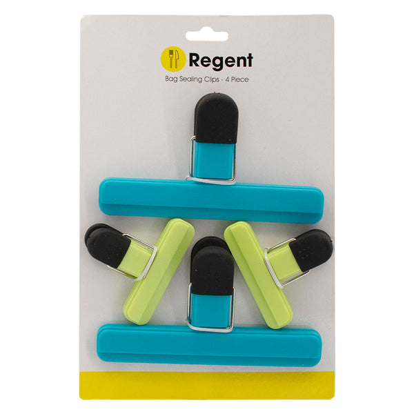 REGENT KITCHEN BAG SEALING CLIPS MIXED COLOURS 2 LARGE & 2 SMALL, (155X90MM/78X65MM)