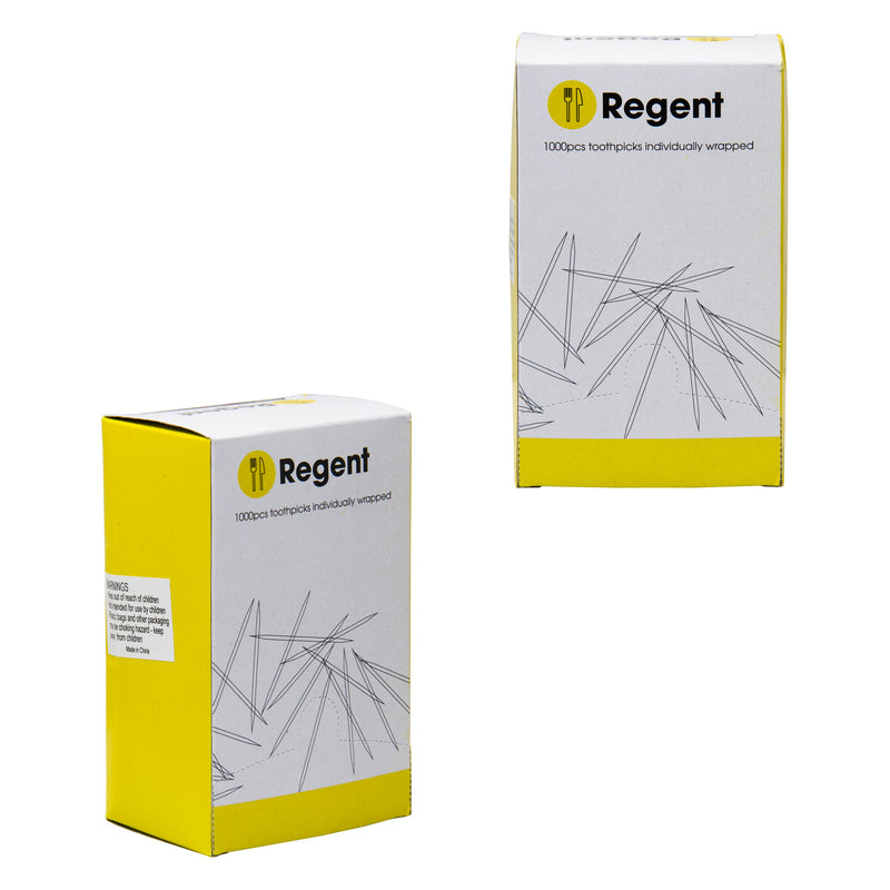 REGENT WOODEN TOOTHPICKS 1000PCS INDIV. WRAPPED IN A BOX, (65X2.2MM DIA)