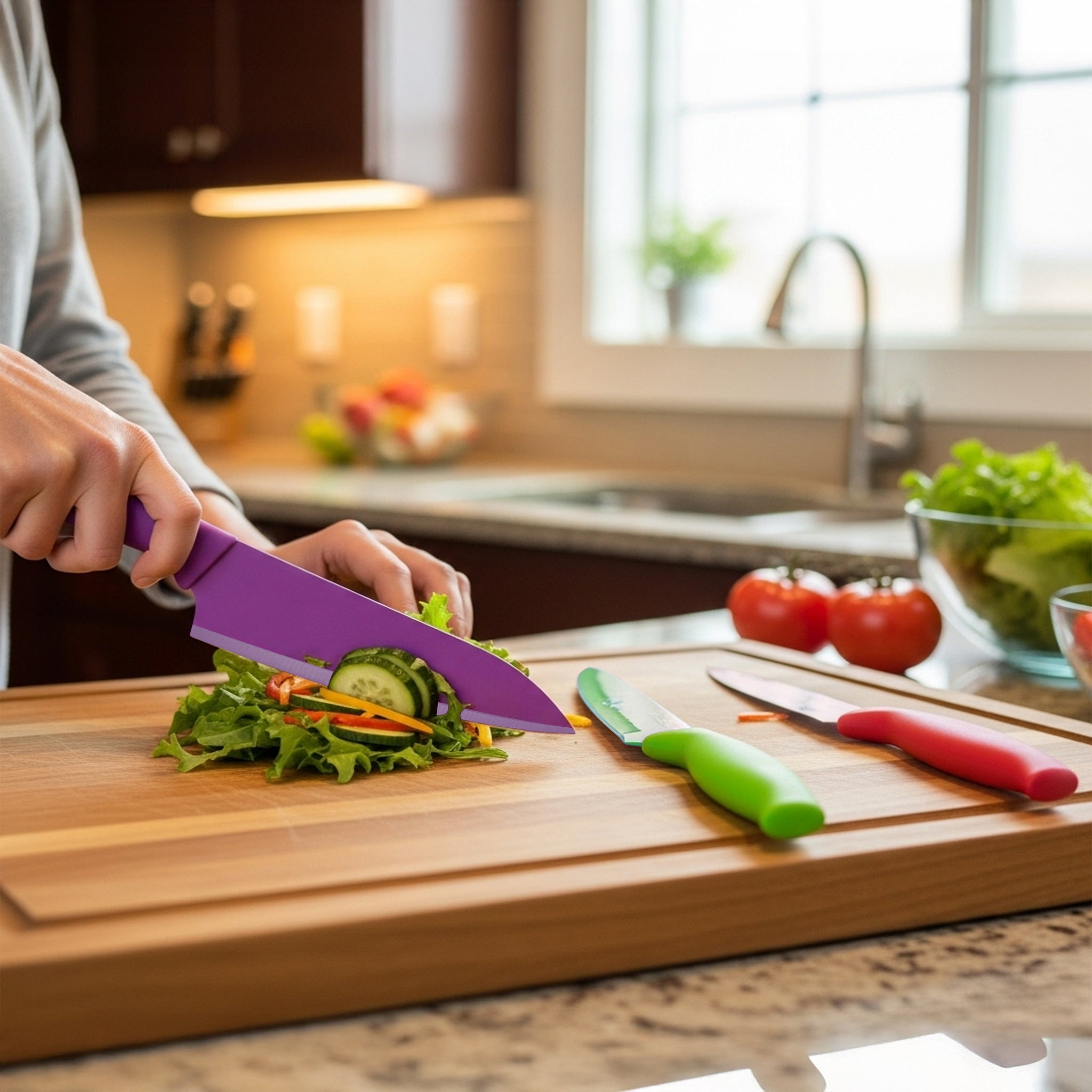 REGENT KITCHEN CHEF, UTILITY, PARING COLOURED KNIVES WITH SHEATHS 3PCS SET