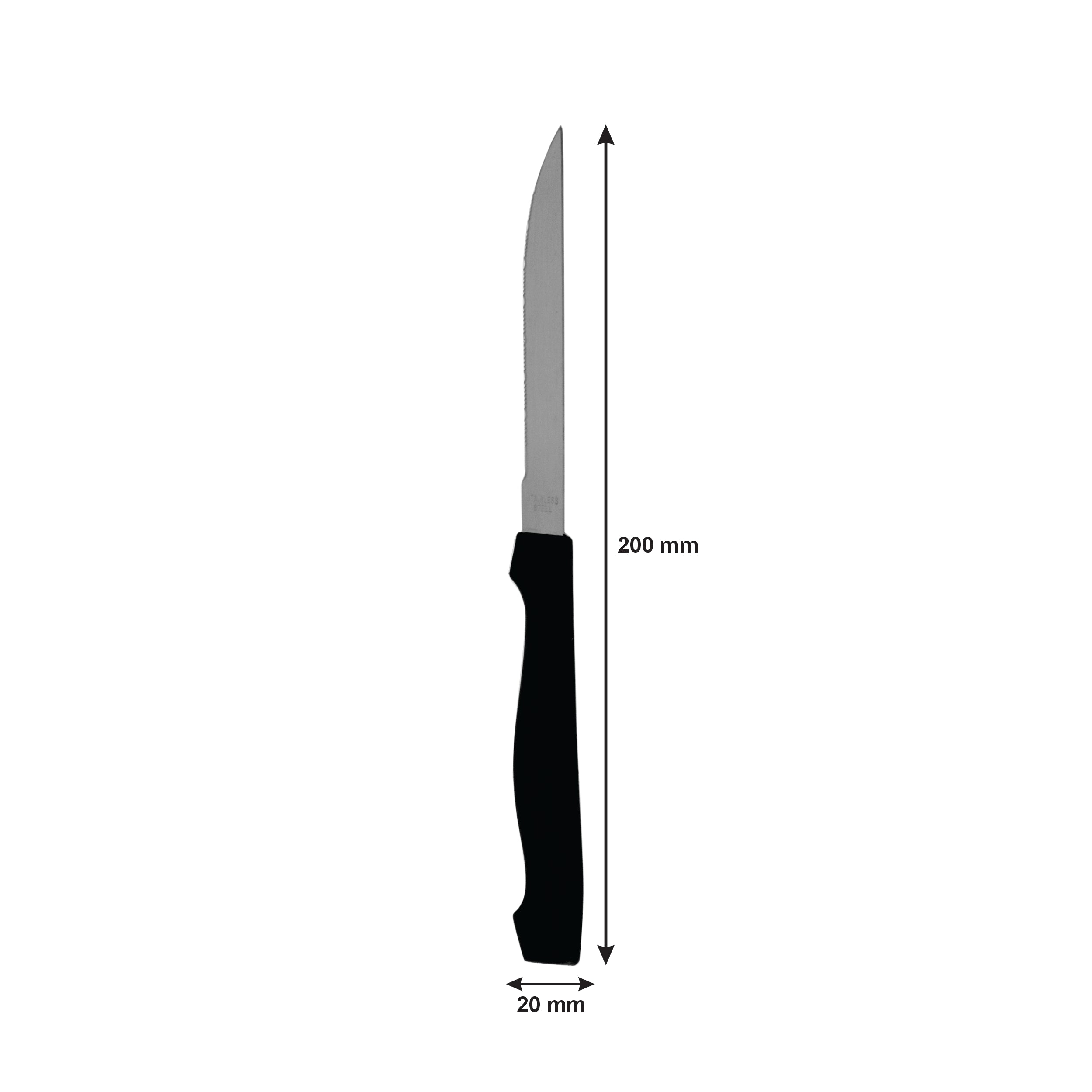 REGENT KITCHEN STEAK KNIVES WITH BLACK PP HANDLES 6PK, 200MM