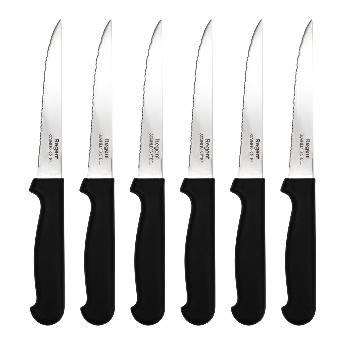 REGENT KITCHEN STEAK KNIVES WITH BLACK PP HANDLES 6PK, 200MM