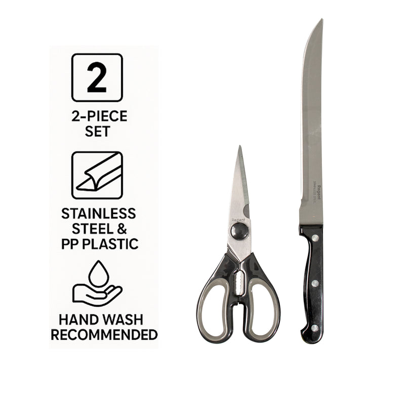 REGENT KITCHEN CARVING KNIFE WITH BAKELITE HANDLE AND 3 RIVETS AND SCISSOR 2PK SET