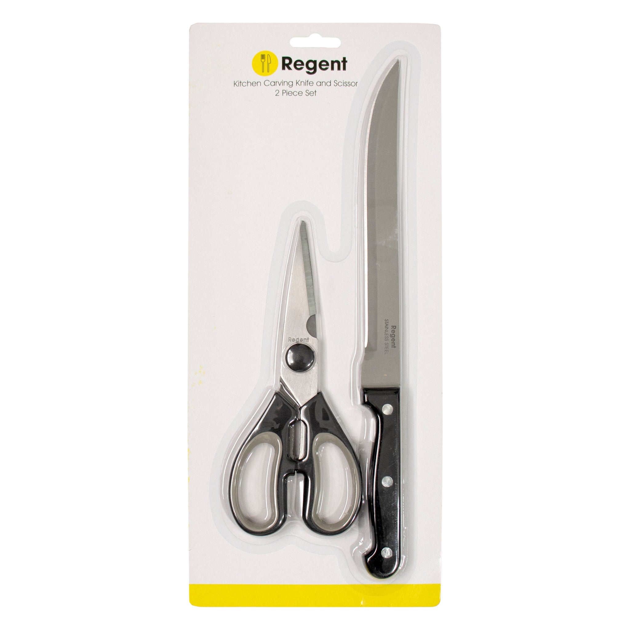 REGENT KITCHEN CARVING KNIFE WITH BAKELITE HANDLE AND 3 RIVETS & SCISSOR 2PCE SET
