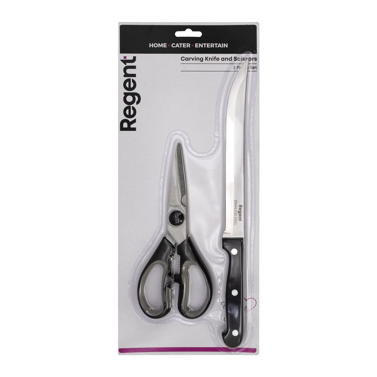 REGENT KITCHEN CARVING KNIFE WITH BAKELITE HANDLE AND 3 RIVETS & SCISSOR 2PCE SET