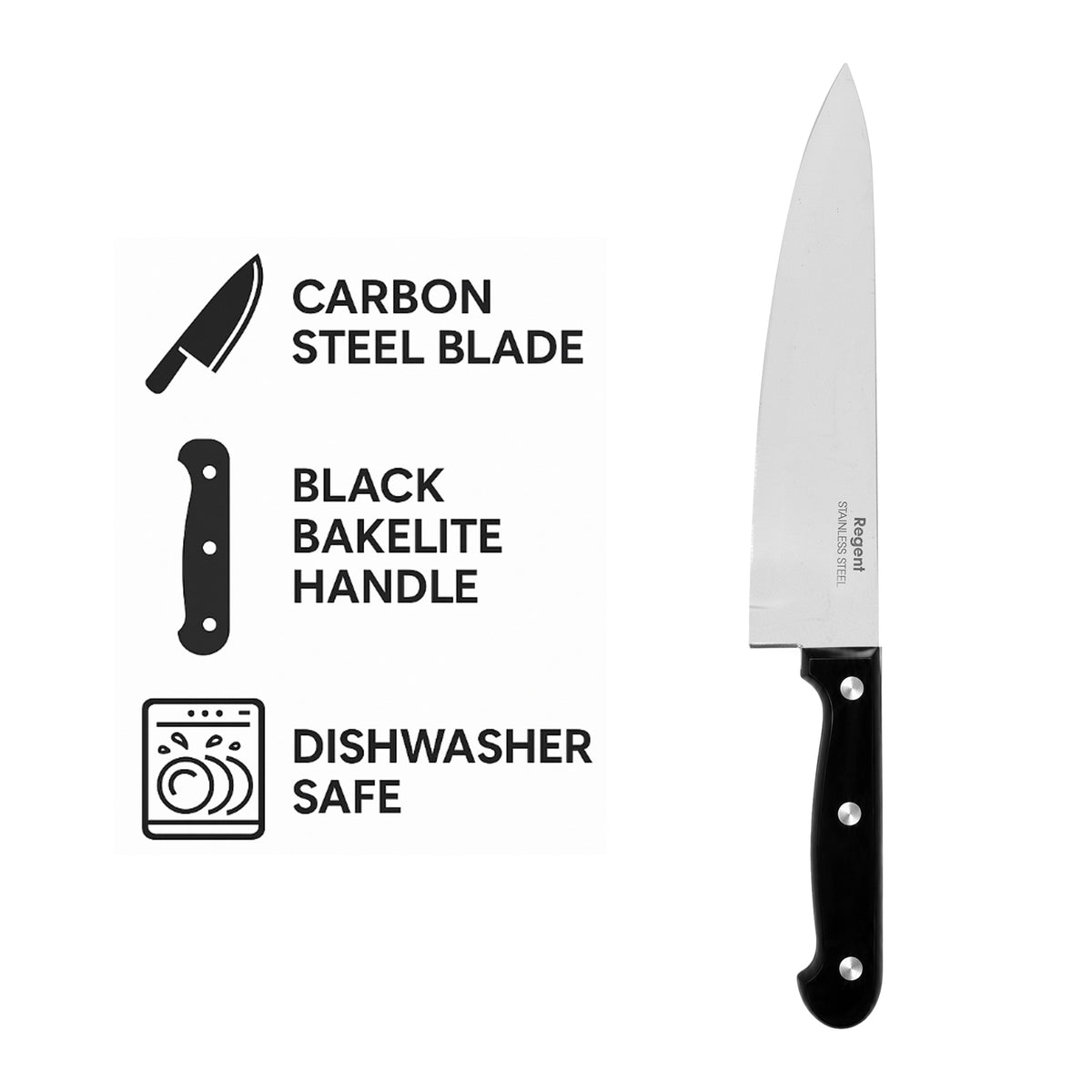 REGENT KITCHEN CHEF KNIFE WITH BAKELITE HANDLE WITH 3 RIVETS, 320MM