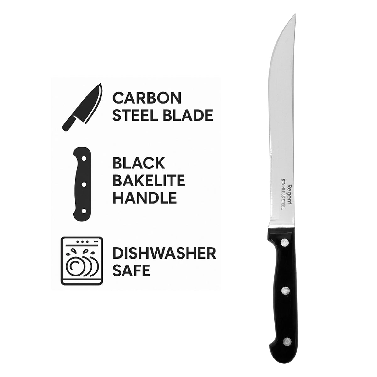 REGENT KITCHEN CARVING KNIFE WITH BAKELITE HANDLE AND 3 RIVETS, 320MM