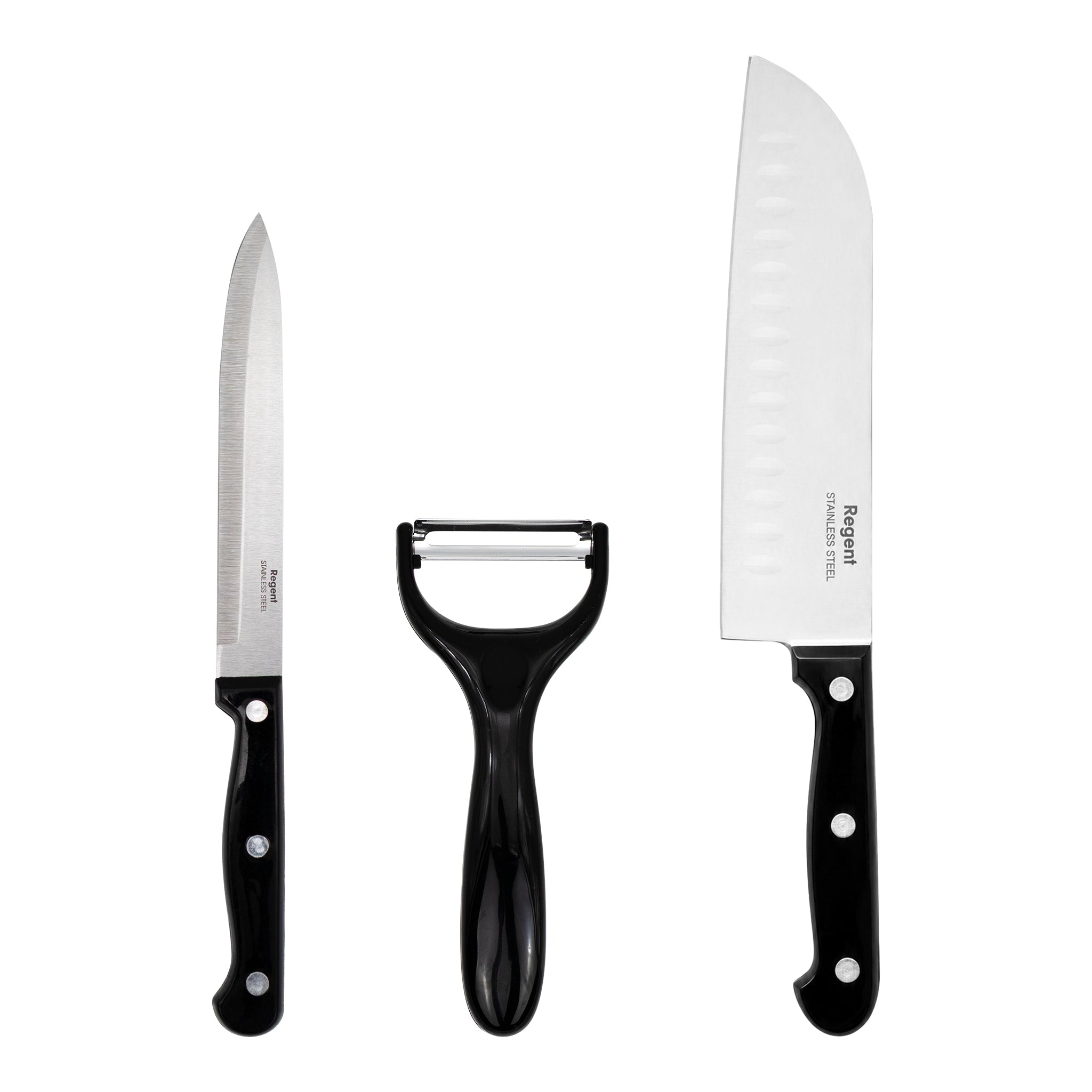 REGENT KITCHEN SANTOKU AND UTILITY KNIVES WITH PEELER 3PCS SET