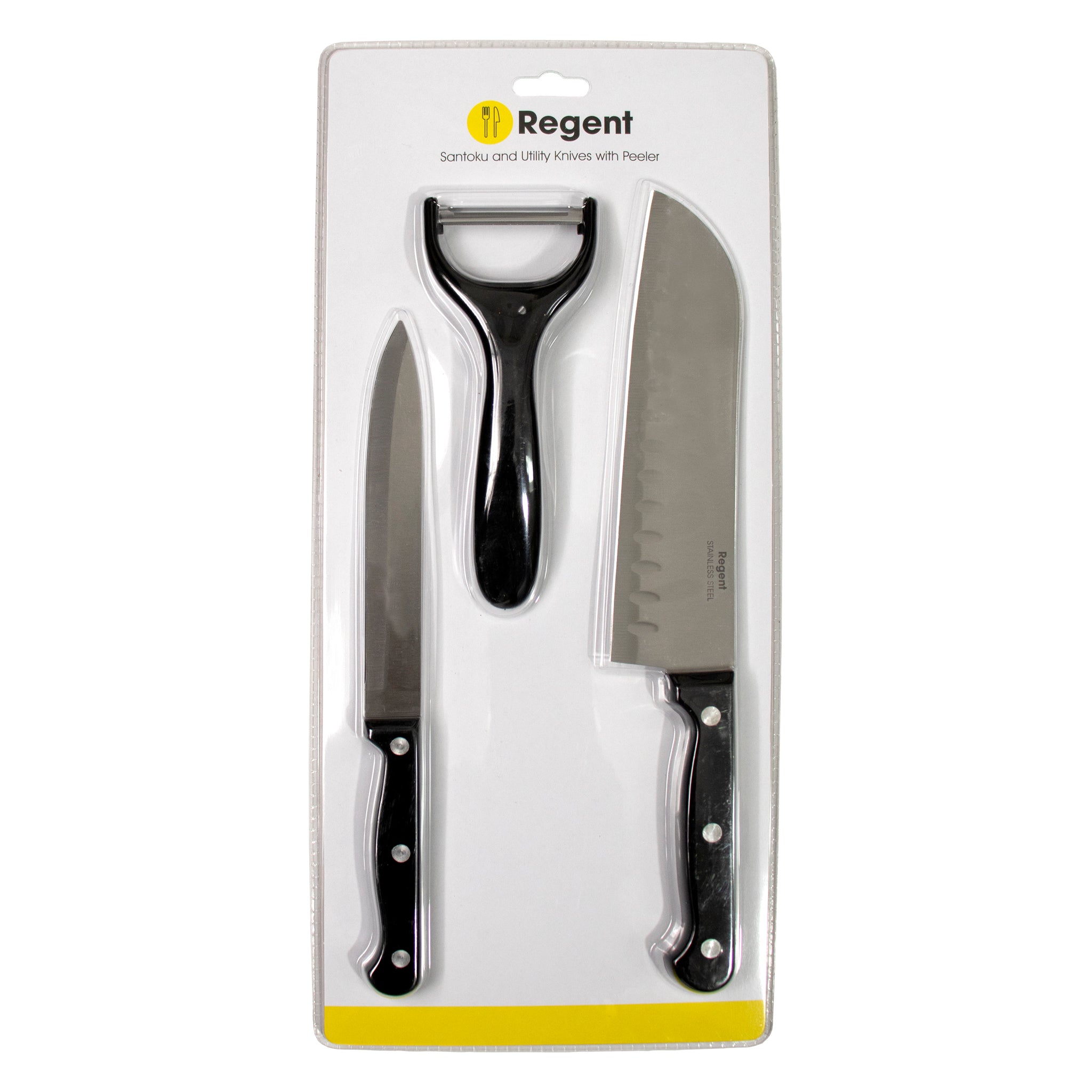 REGENT KITCHEN SANTOKU AND UTILITY KNIVES WITH PEELER 3PCS SET