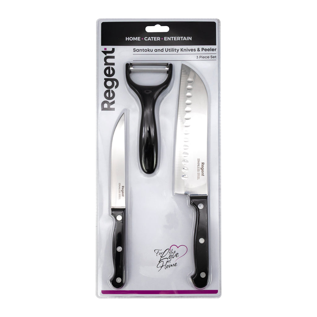 REGENT KITCHEN SANTOKU AND UTILITY KNIVES WITH PEELER 3PCS SET