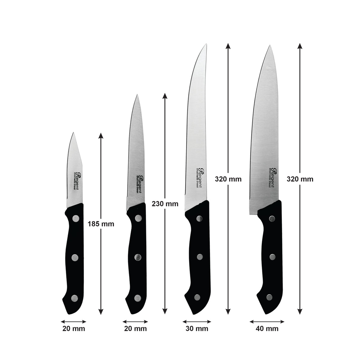 REGENT KITCHEN KNIVES WITH BAKELITE HANDLE AND 3 RIVETS 4PCS SET
