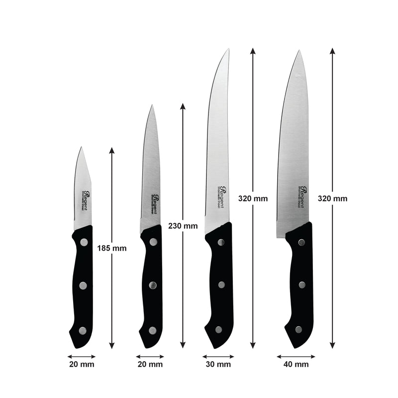 REGENT KITCHEN KNIVES 4 PIECE SET, (185MM l 230MM l 320MM l 320MM)