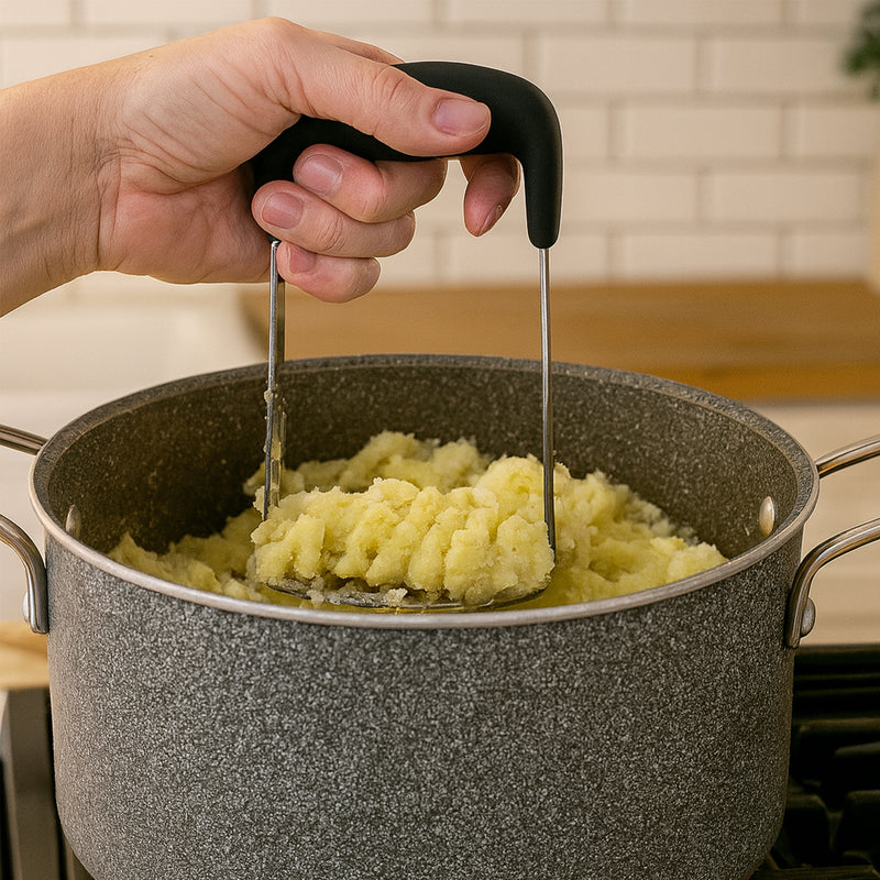 REGENT KITCHEN POTATO MASHER ST STEEL WITH BLACK HANDLE, 175MM