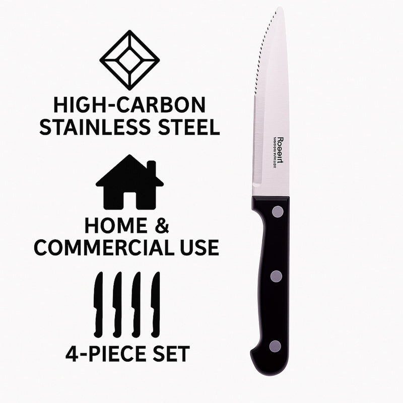 REGENT KITCHEN STEAK KNIVES WITH BAKELITE HANDLE AND 3 RIVETS 4PK SET, 245MM